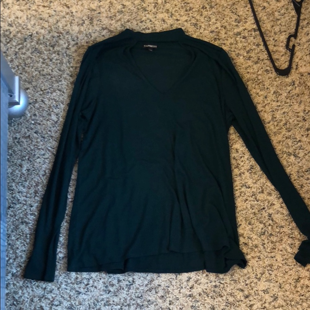 Dark Green Choker Neck Express Long Sleeve Top